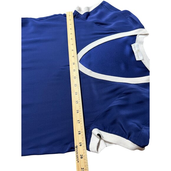 Amanda Uprichard Womens Dress Sz L Blue White 100% Silk Drawstring V-neck Mini - Picture 6 of 9